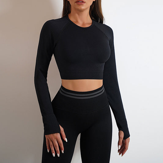 Seamless  Sports Gym Fitness Leggings & Long Sleeve Tops Outfits Butt Lifting